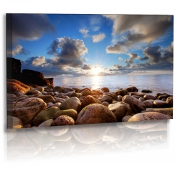Naturbilder - Landschaft - Island - Bild - Sonnenuntergang - Meer - Strand - Steine Acrylglas 140 cm  x  80 cm