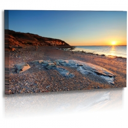 Naturbilder - Landschaft - Island - Bild - Strand - Steine - Felsen - Sonnenuntergang Acrylglas 140 cm  x  80 cm